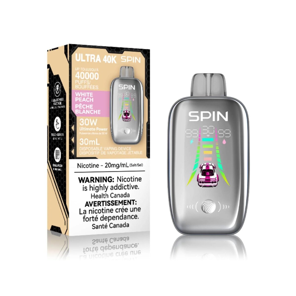 spin 40k disposable vape white peach